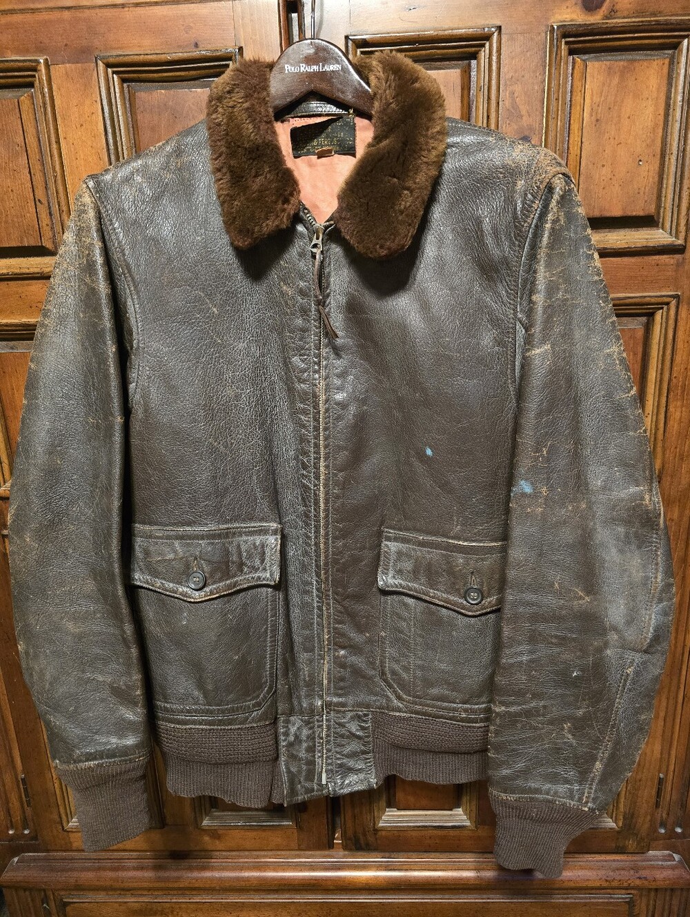 USN G-1 Men’s Brown Flight Jacket Fur Trim Collar Lined Zip Military 40s Size 40